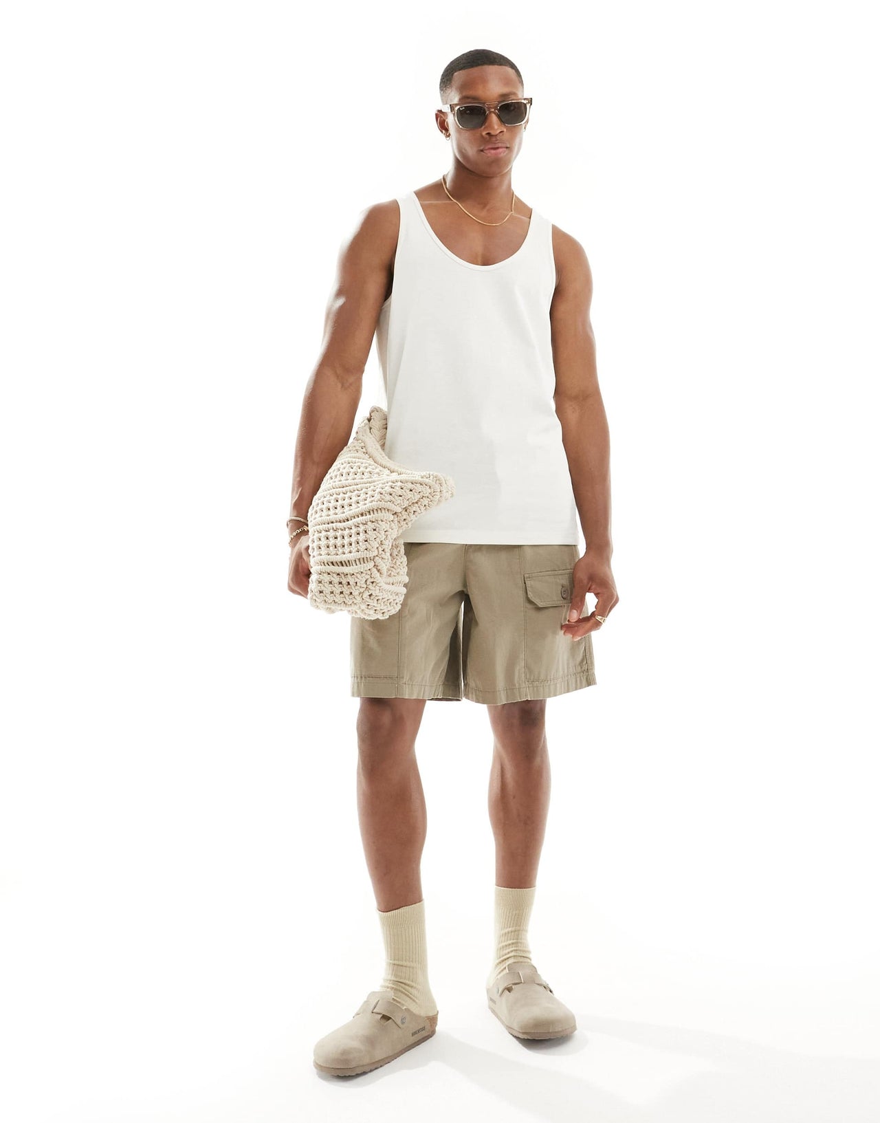 ASOS DESIGN heavyweight vest in cream