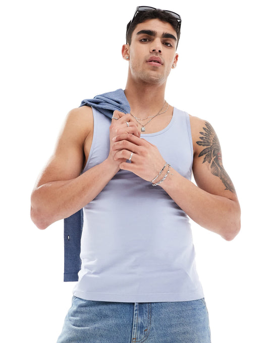 ASOS DESIGN essentials muscle fit vest in light blue