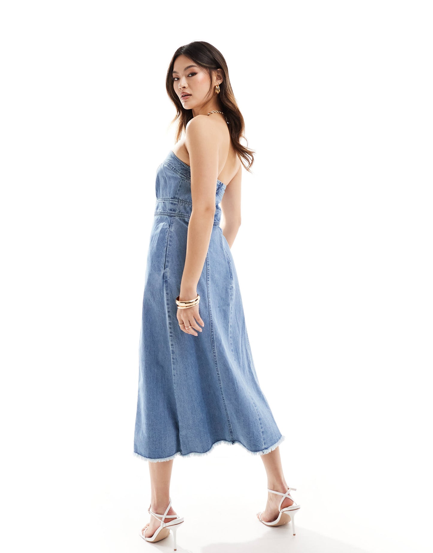River Island bandeau denim midi dress in blue