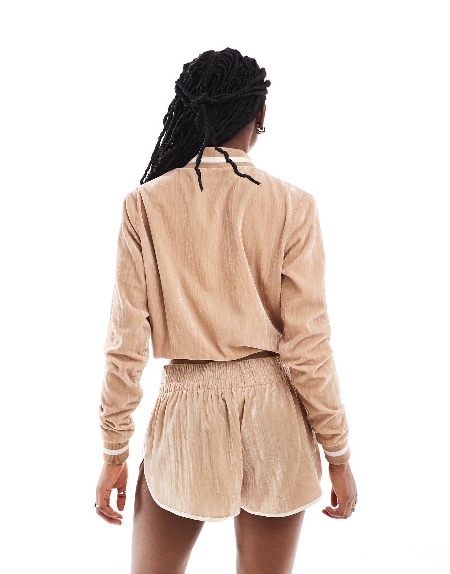 Lioness velour runner shorts co-ord in beige