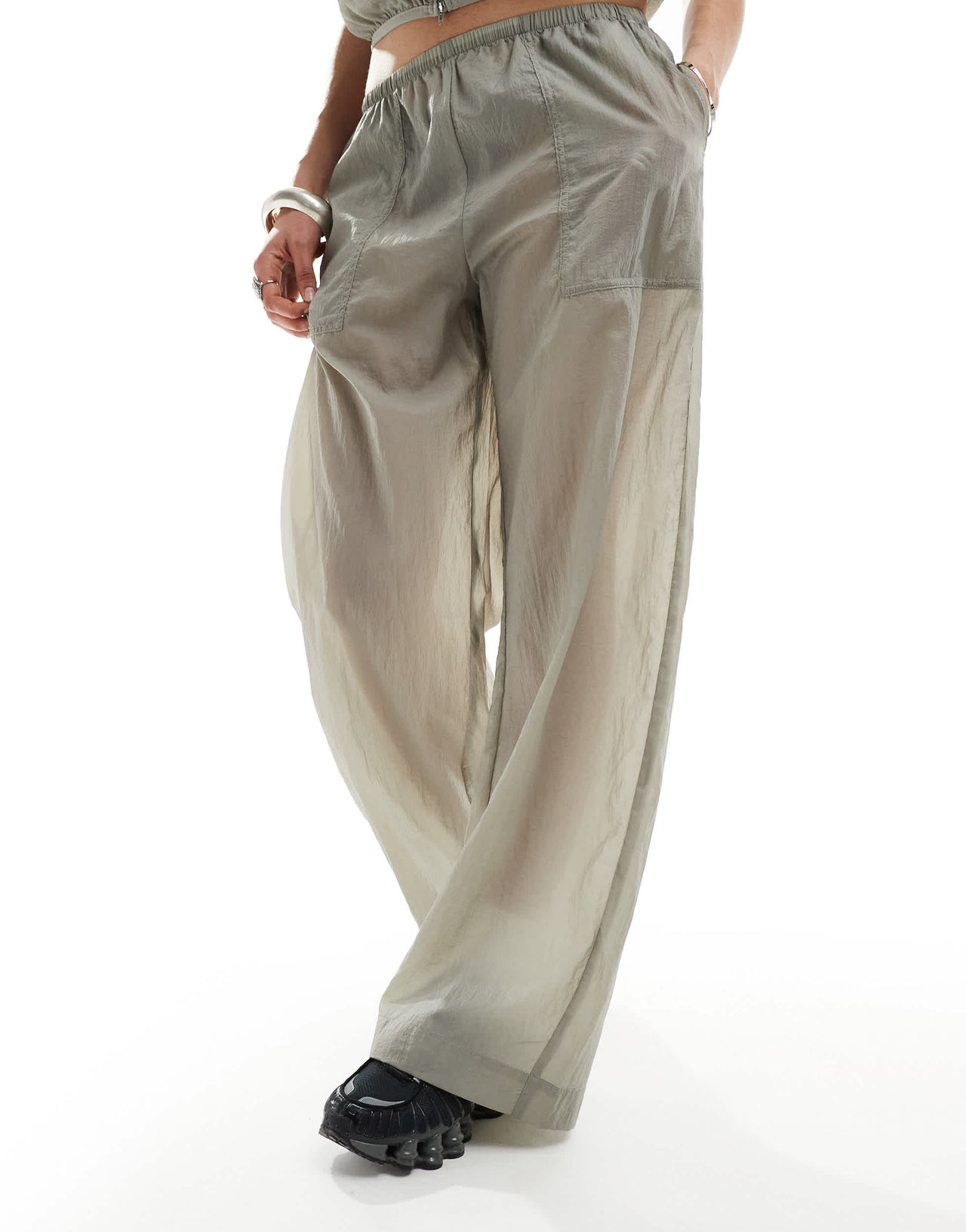 Weekday Coraline co-ord wide leg nylon joggers in grey