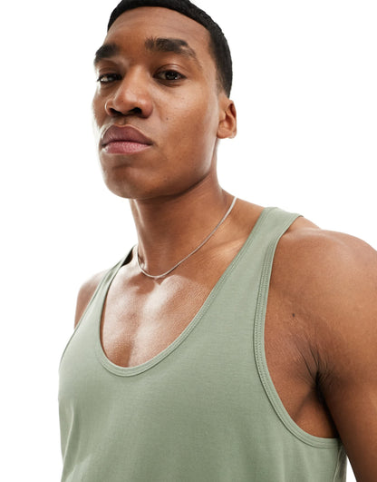 ASOS DESIGN essentials 2 pack vests in white and mid green