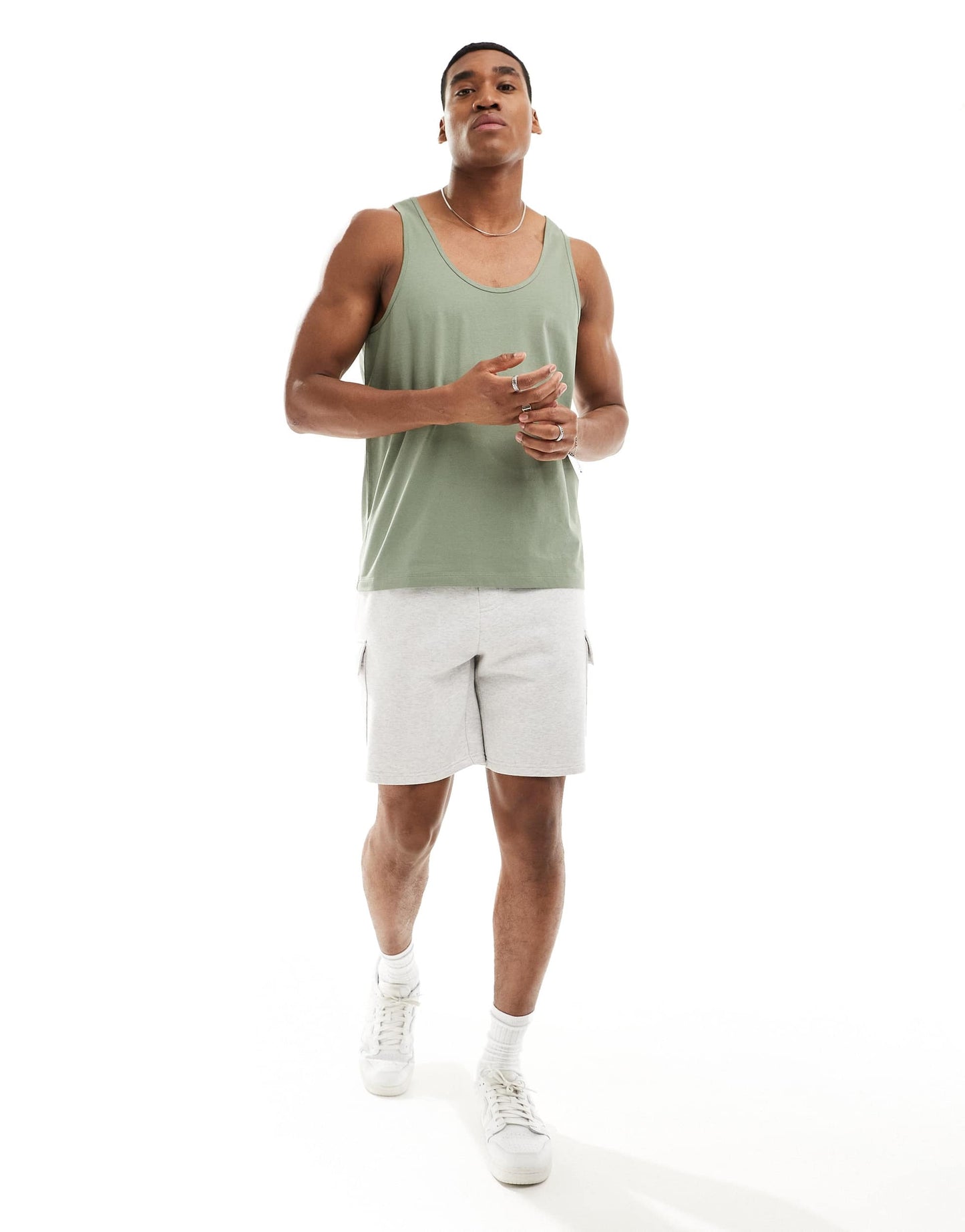 ASOS DESIGN essentials 2 pack vests in white and mid green