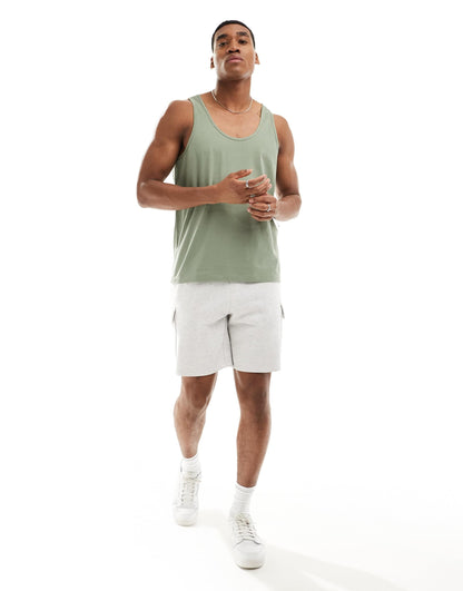 ASOS DESIGN essentials 2 pack vests in white and mid green