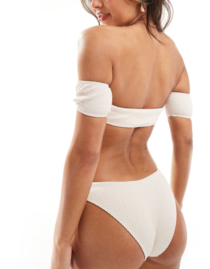 River Island textured bandeau bikini top in cream