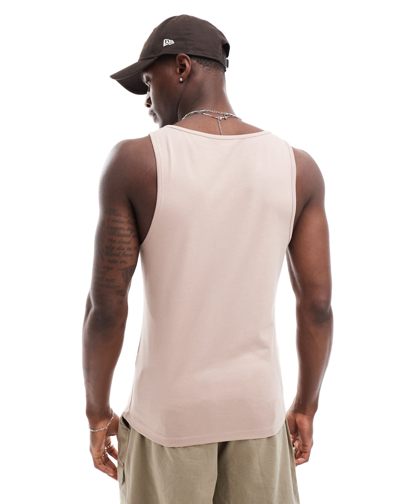 ASOS DESIGN essentials 2 pack muscle fit vests in pink and stone