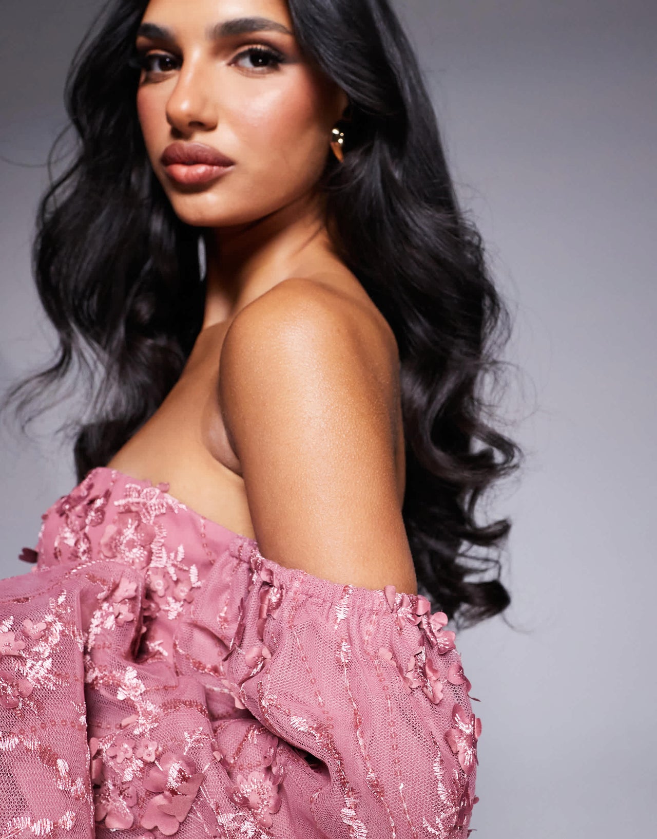 ASOS LUXE embellished lace bandeau bubble mini dress in rose