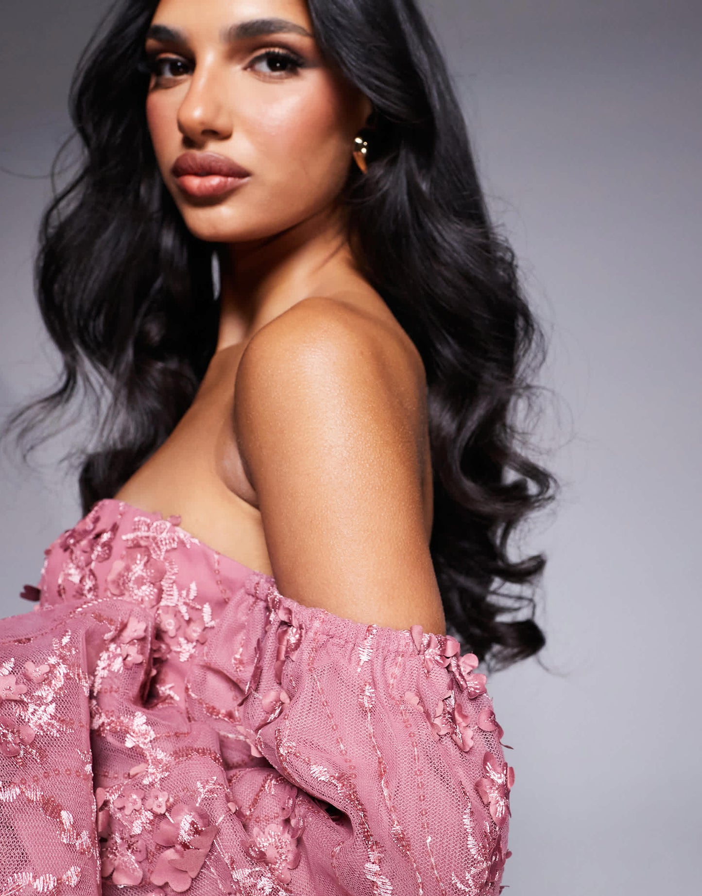 ASOS LUXE embellished lace bandeau bubble mini dress in rose