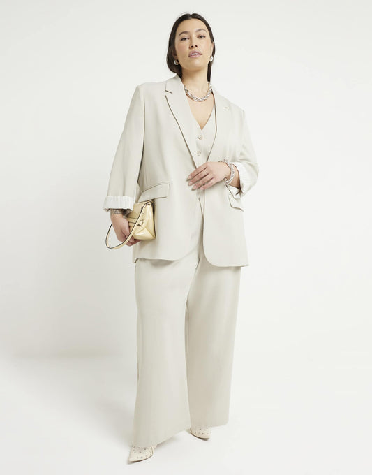River Island Plus relaxed roll sleeve blazer in light green