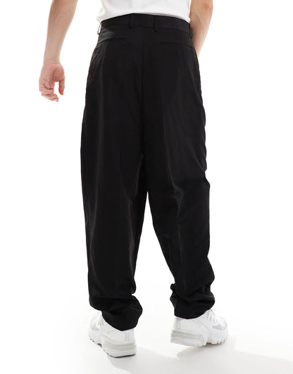 ASOS DESIGN smart relaxed barrel leg trousers in black with half elasticated waist