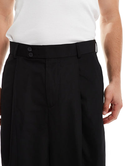 ASOS DESIGN smart relaxed barrel leg trousers in black with half elasticated waist