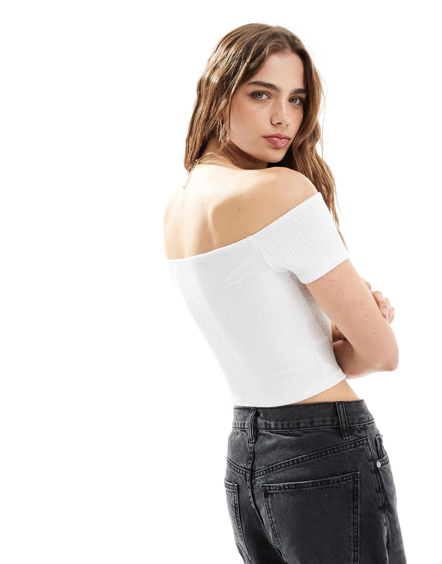 Stradivarius off shoulder top in white