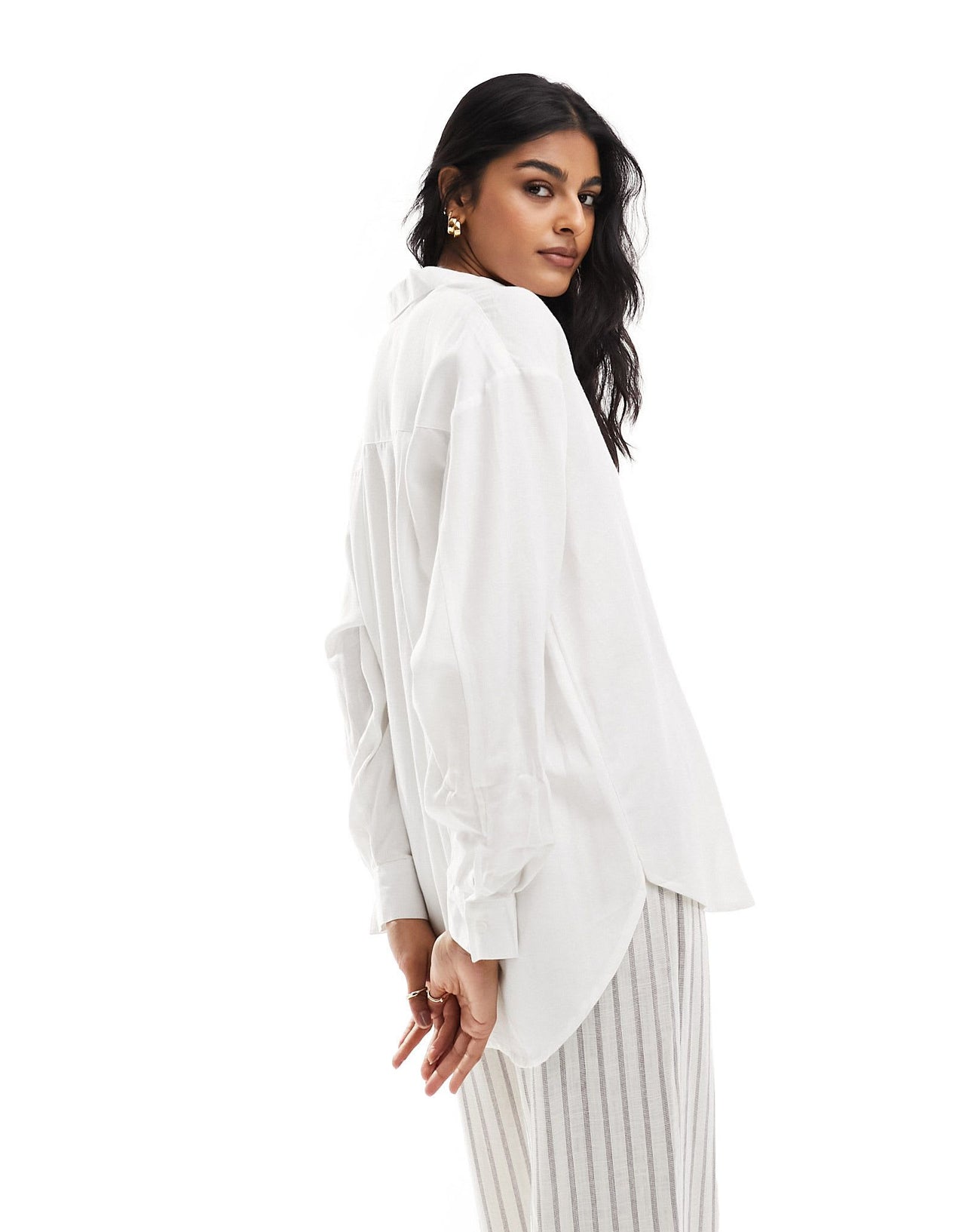 Stradivarius relaxed fit linen shirt in white