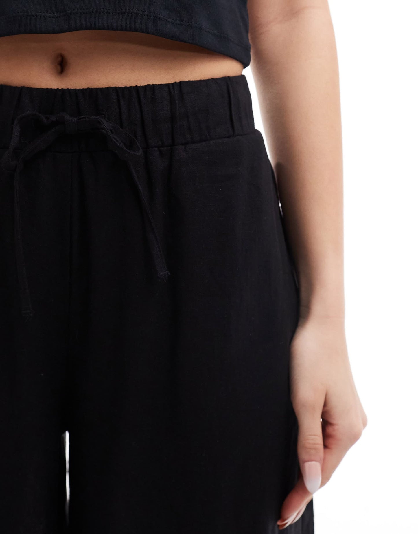 Stradivarius linen look super wide leg trouser in black