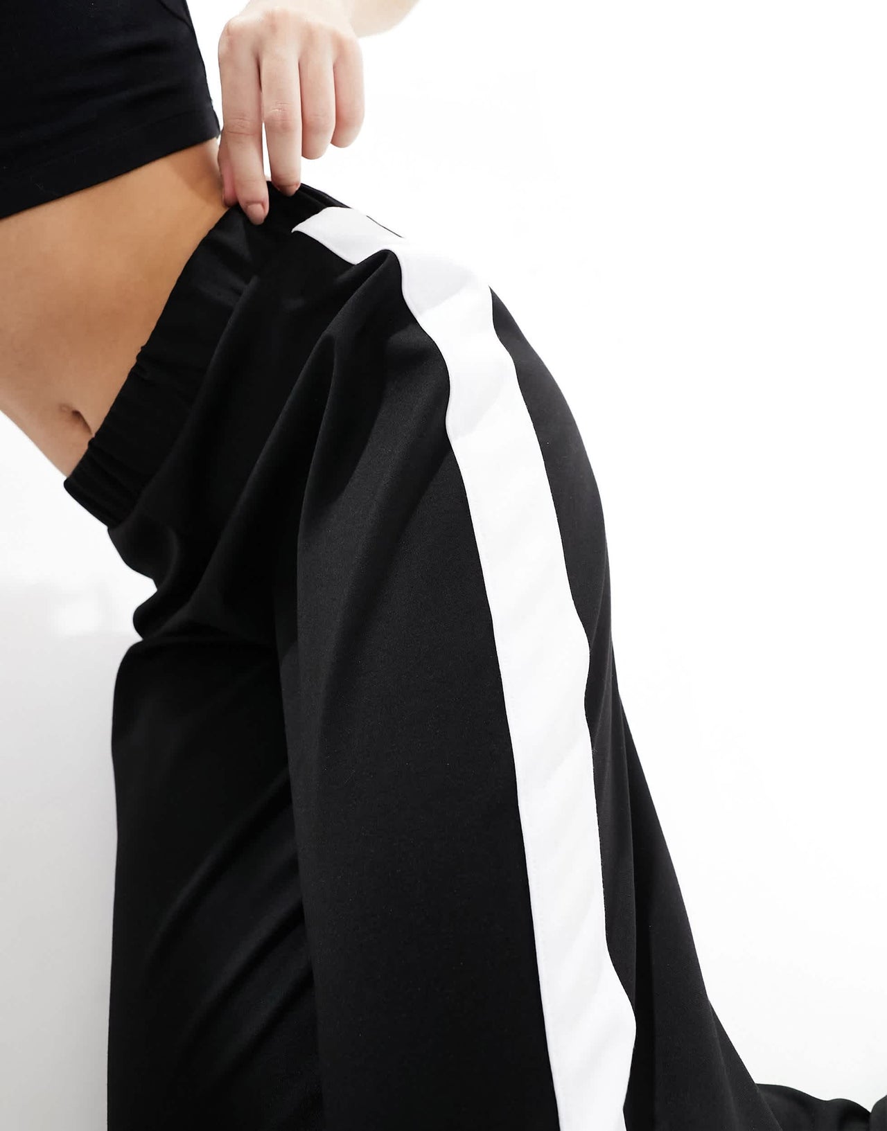 Stradivarius single stripe wide leg jogger in black