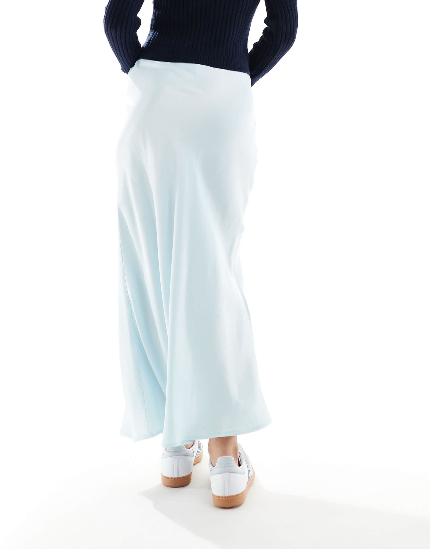 Stradivarius Petite satin maxi skirt in blue