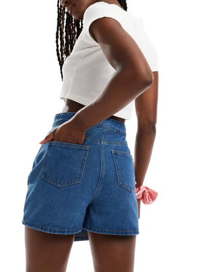 Missyempire wrap front denim skort in blue