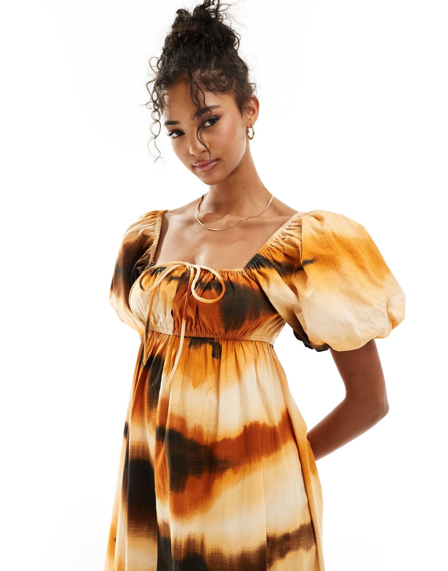 ASOS DESIGN puffed sleeve smock midi dress in abstract