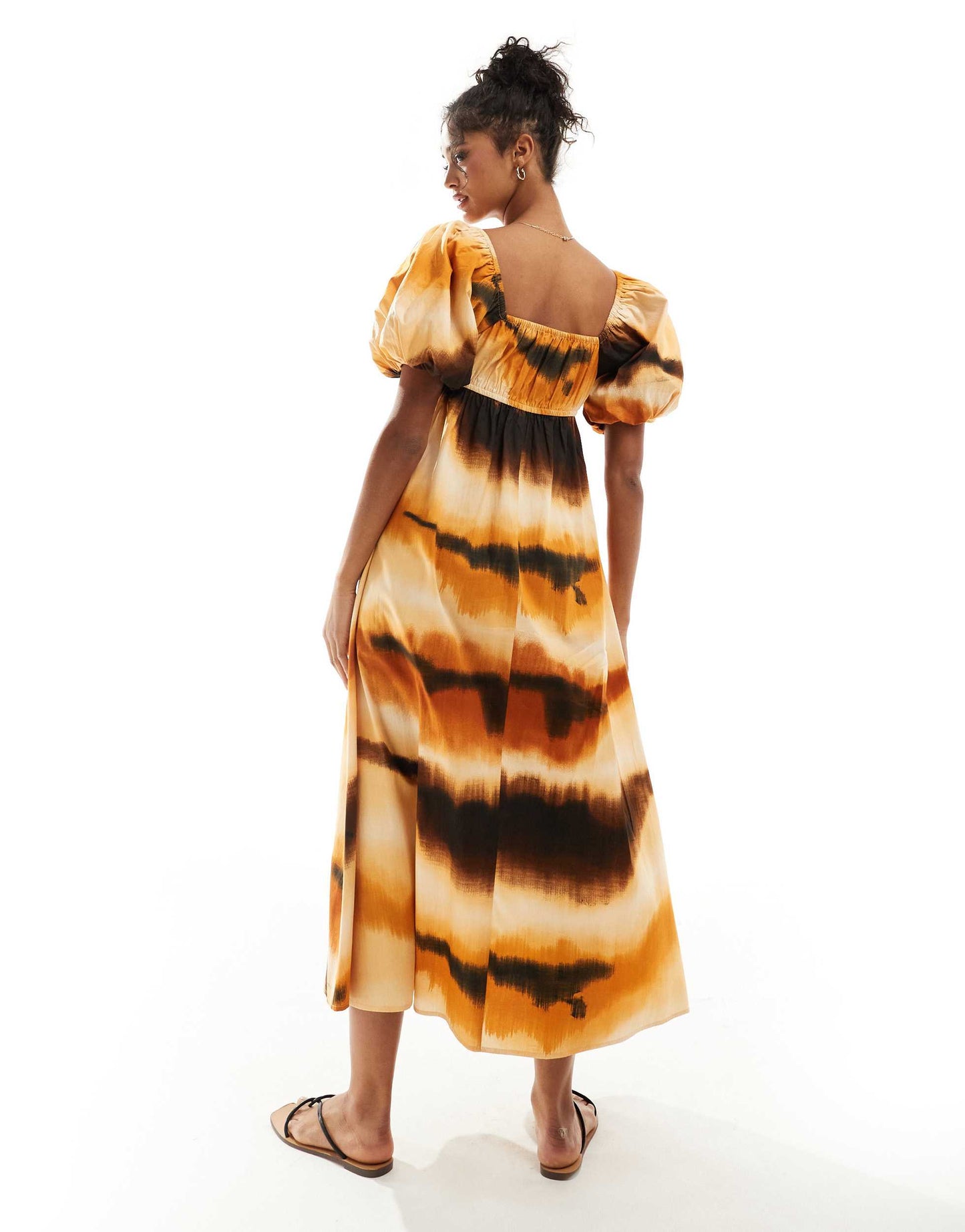 ASOS DESIGN puffed sleeve smock midi dress in abstract