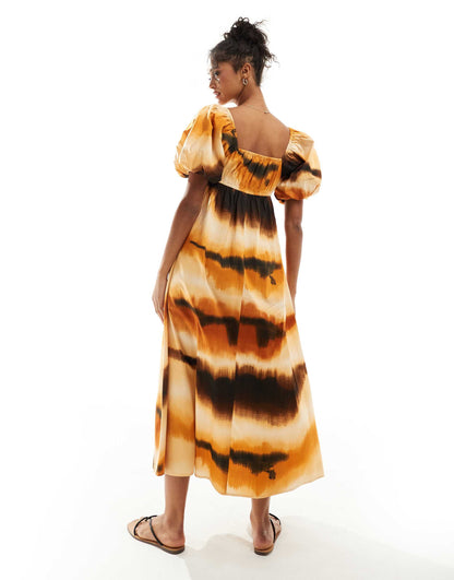 ASOS DESIGN puffed sleeve smock midi dress in abstract