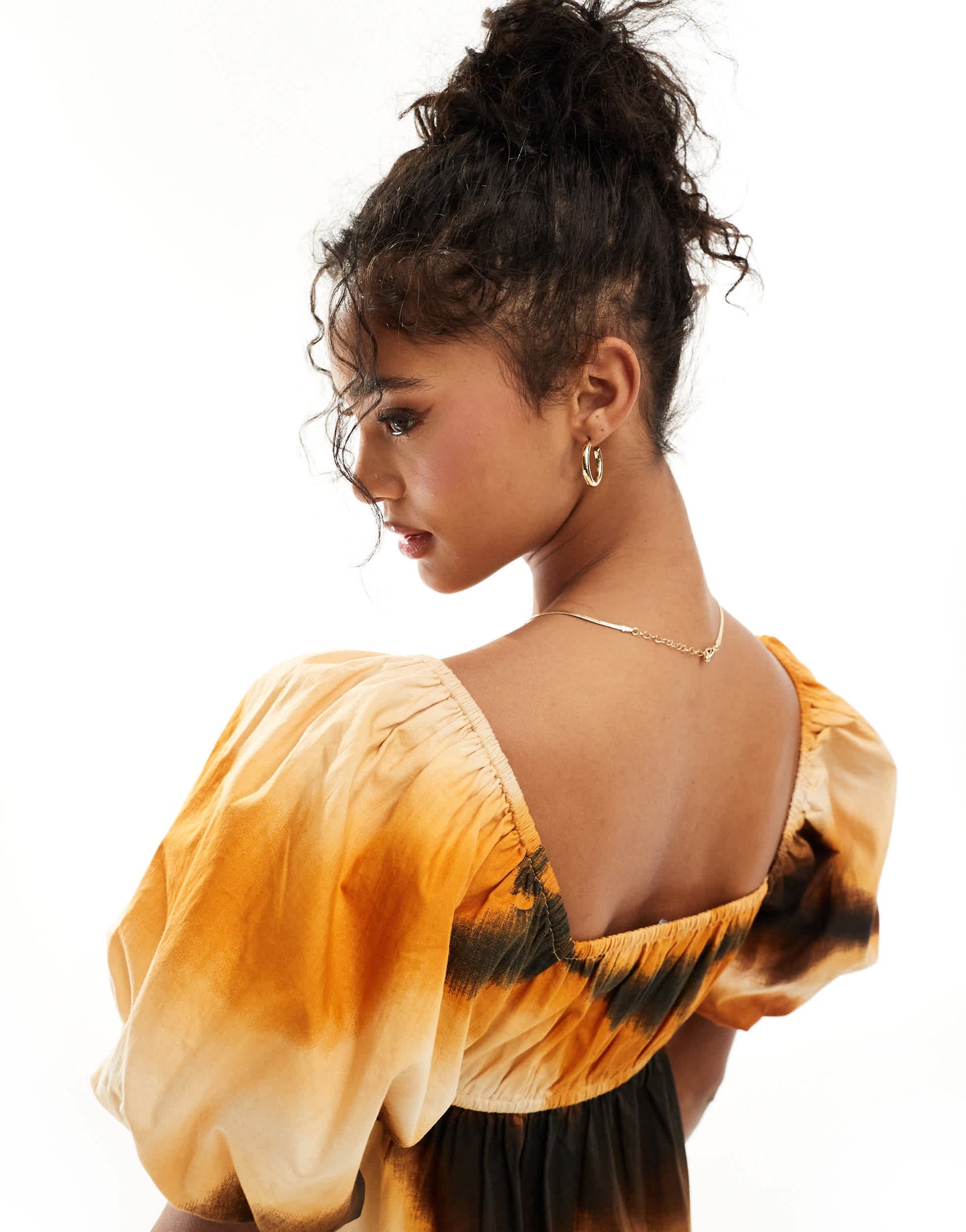 ASOS DESIGN puffed sleeve smock midi dress in abstract