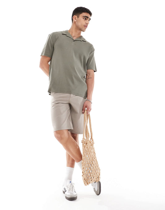 ASOS DESIGN relaxed rib revere polo in khaki