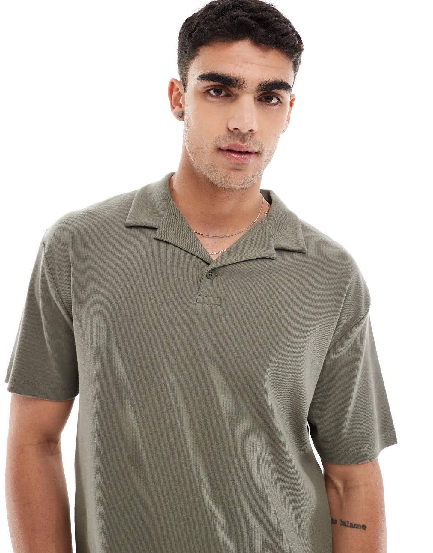 ASOS DESIGN relaxed rib revere polo in khaki