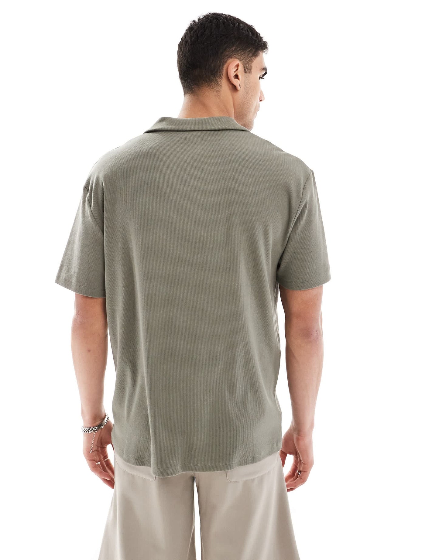 ASOS DESIGN relaxed rib revere polo in khaki