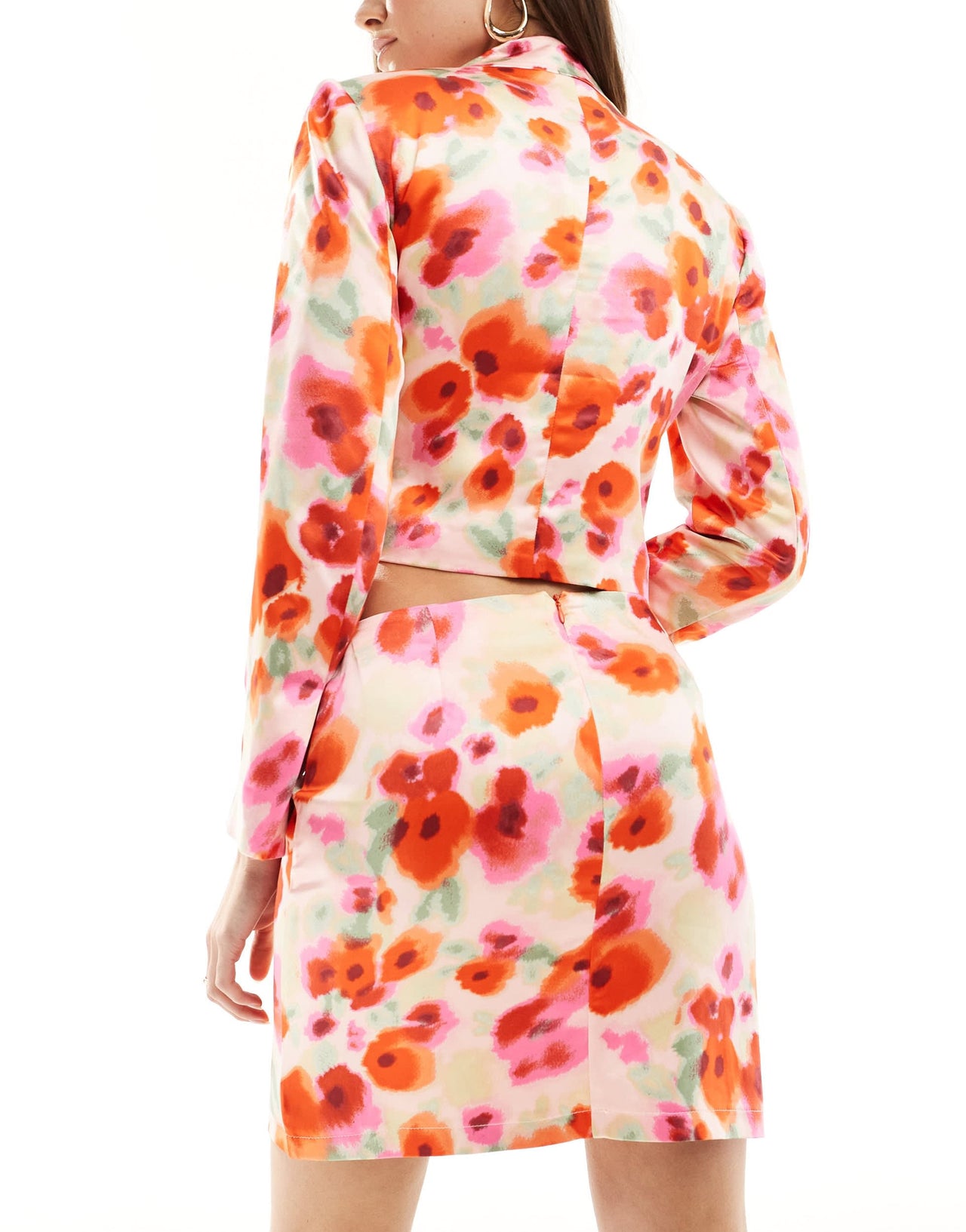 Vila satin mini skirt co-ord in poppy red floral