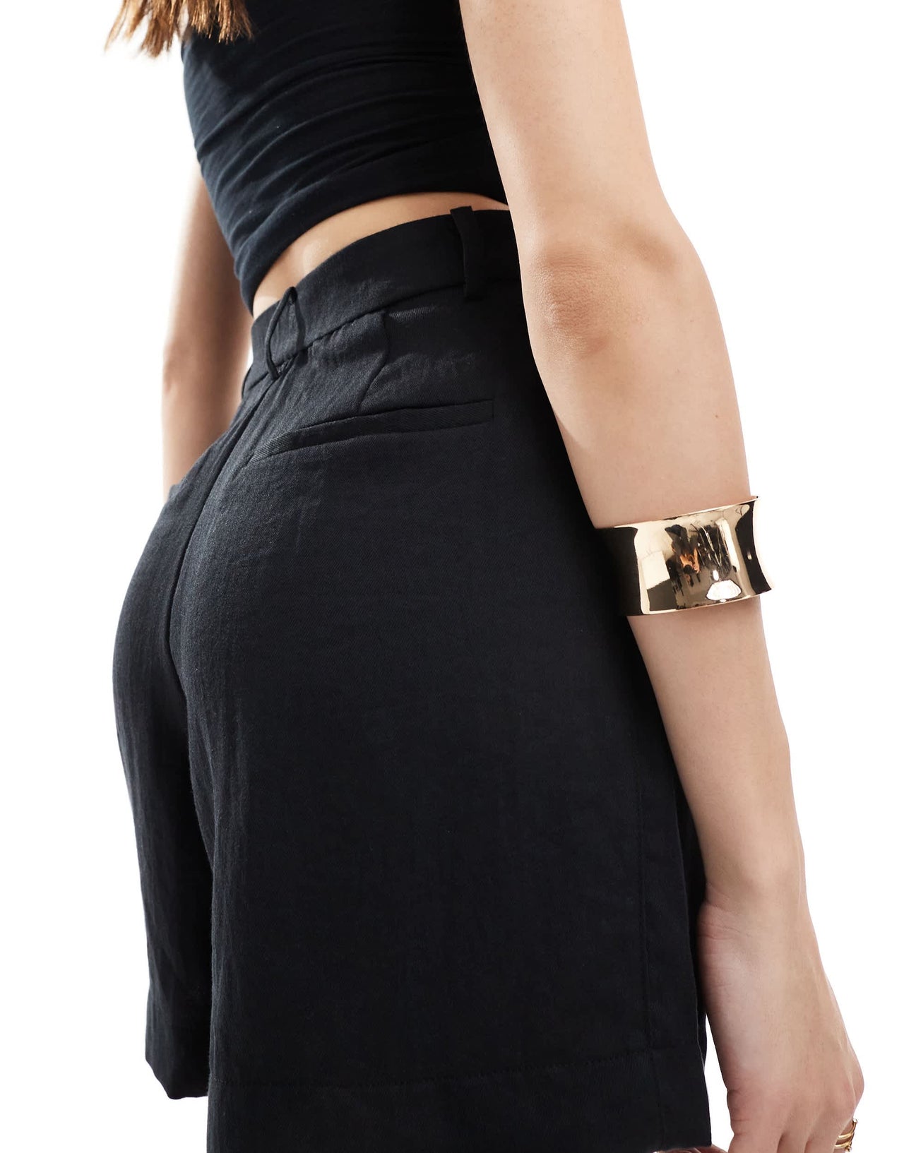 Vila linen look pleat front short co-ord in black