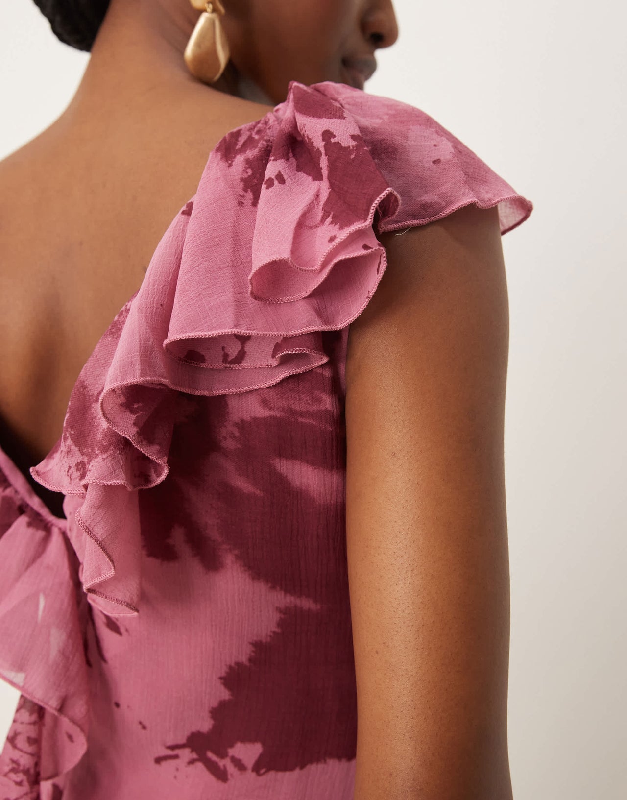 ASOS DESIGN raw edge ruffle tendril midi dress with angled skirt in print