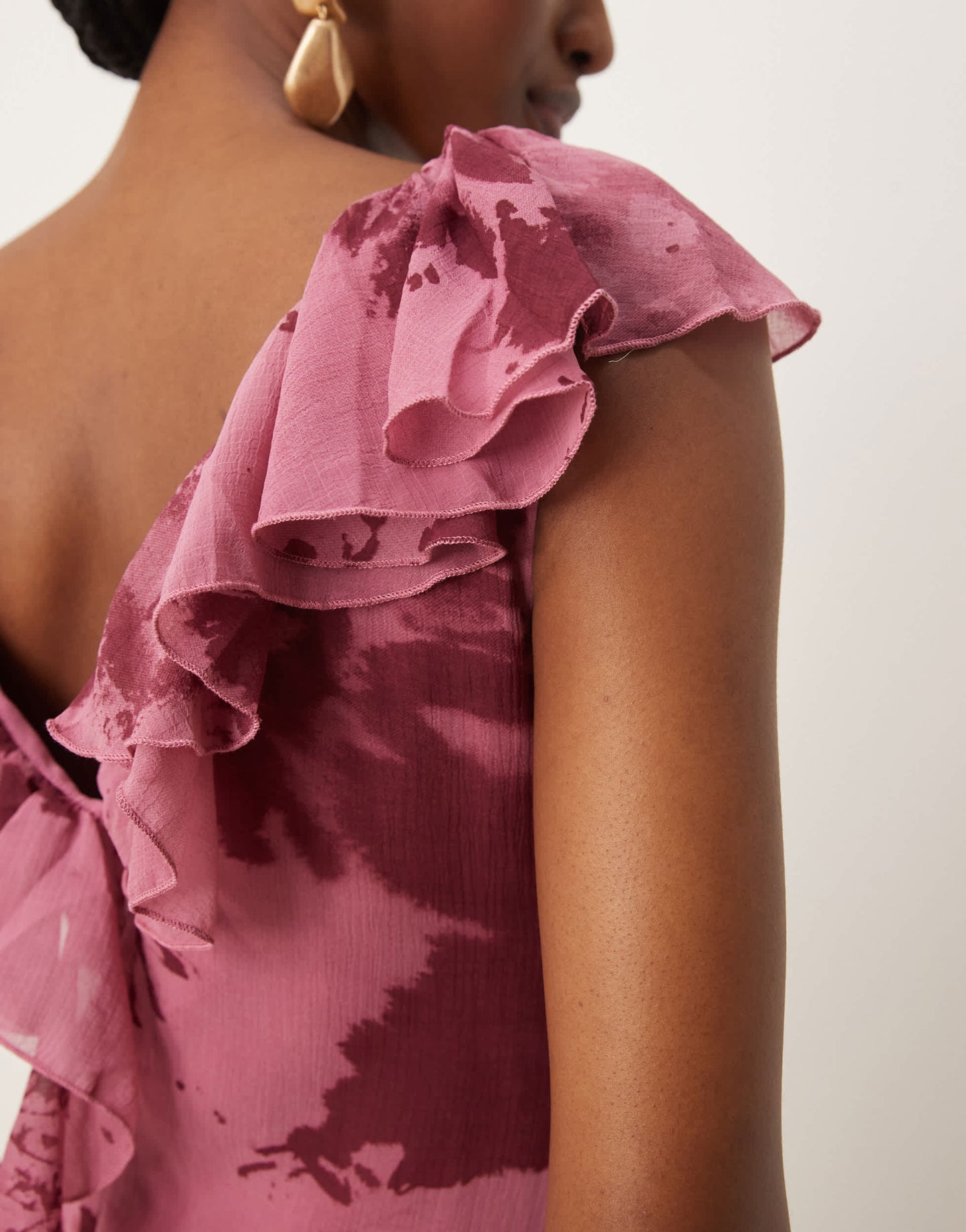 ASOS DESIGN raw edge ruffle tendril midi dress with angled skirt in print