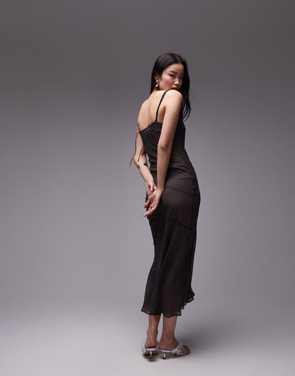 Topshop exposed seam sheer maxi dress in grey