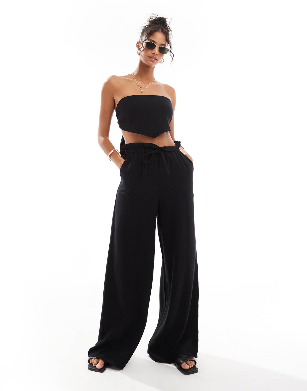 4th & Reckless tulum multiway bandeau crop beach top co-ord in black