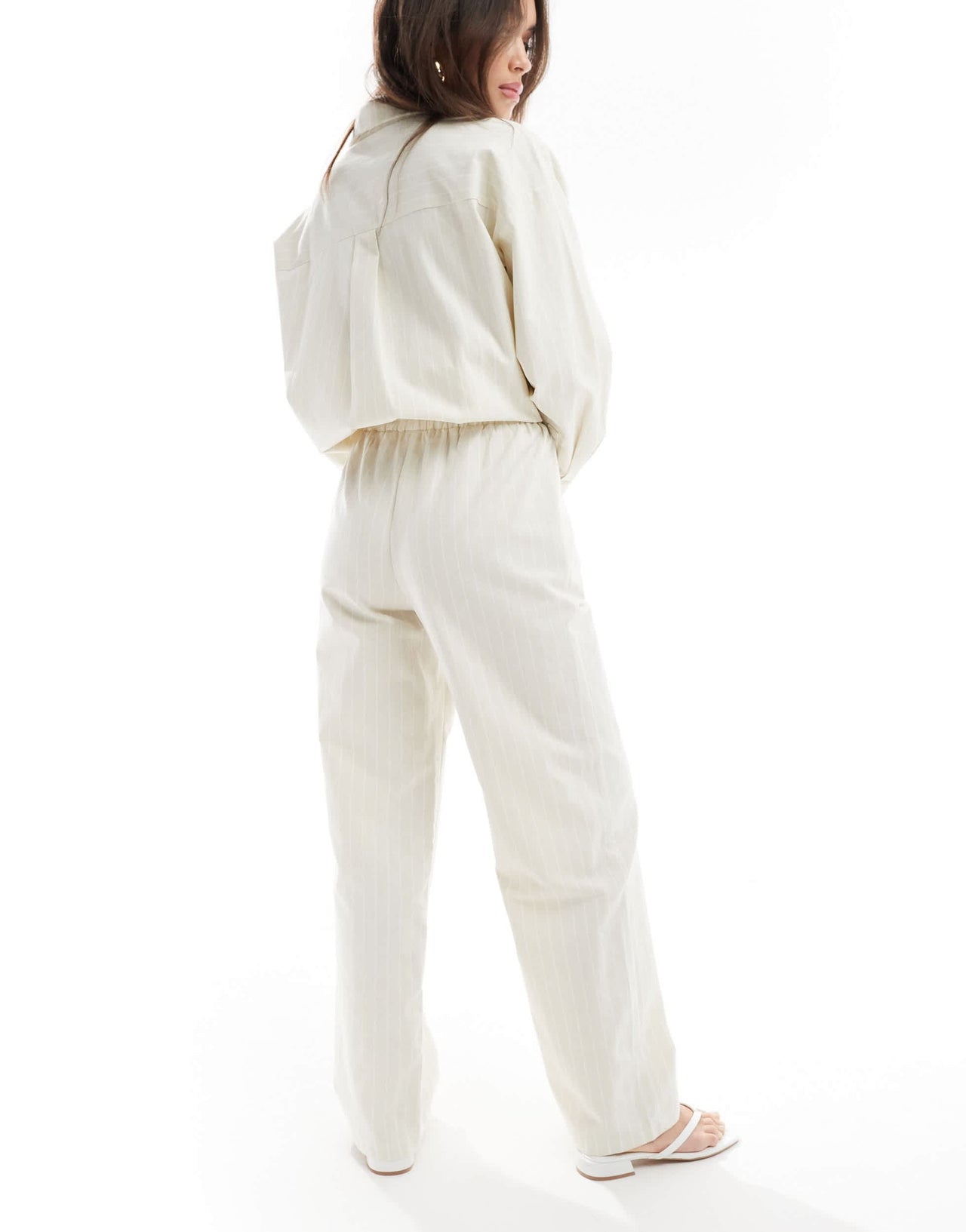 4th & Reckless delphi stripe beach trouser co-ord in beige