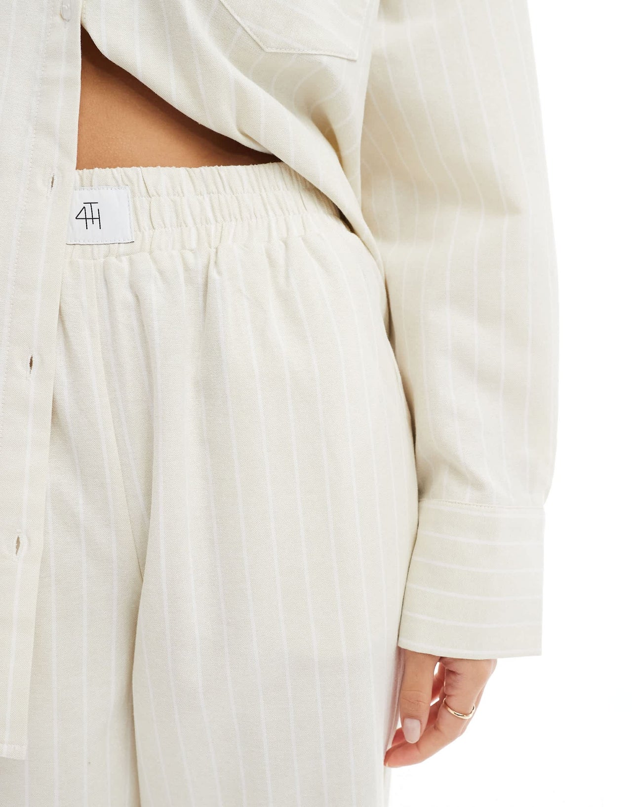 4th & Reckless delphi stripe beach trouser co-ord in beige