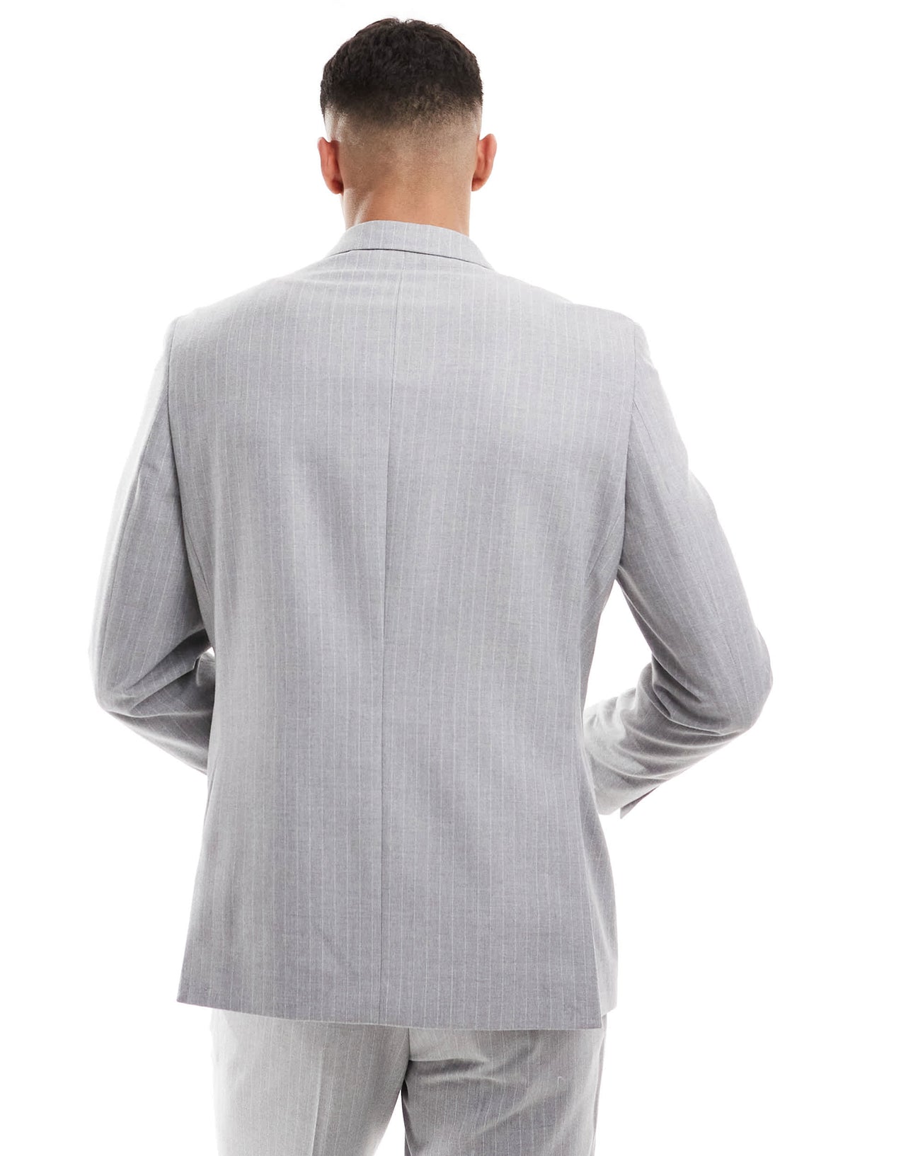 River Island crepe stripe suit jacket in grey