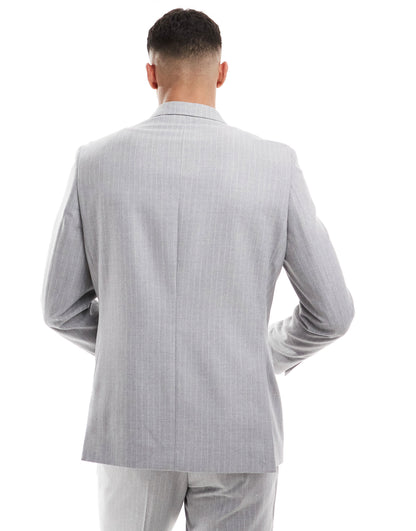 River Island crepe stripe suit jacket in grey