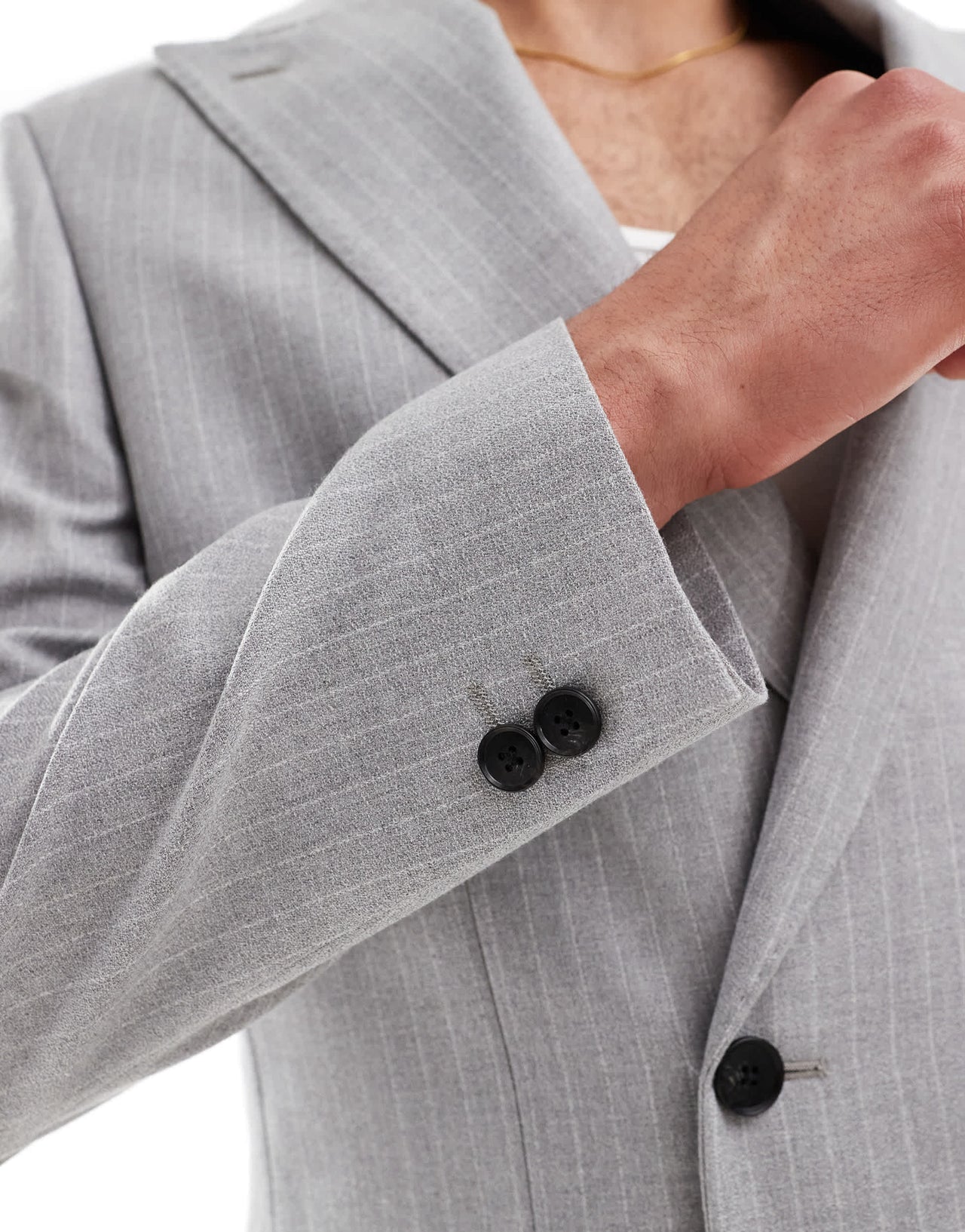 River Island crepe stripe suit jacket in grey