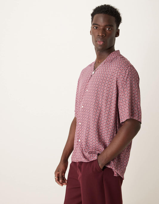 Selected short sleeve shirt with mandala print in red
