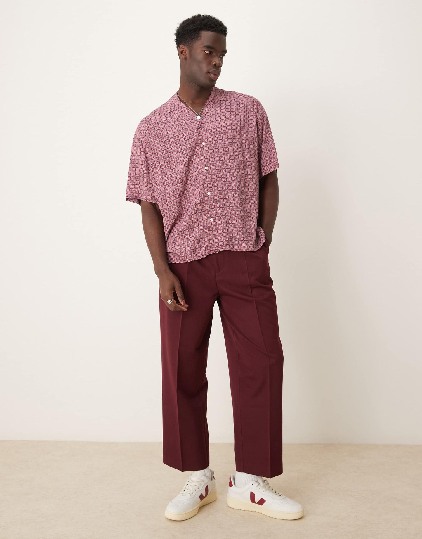 Selected short sleeve shirt with mandala print in red