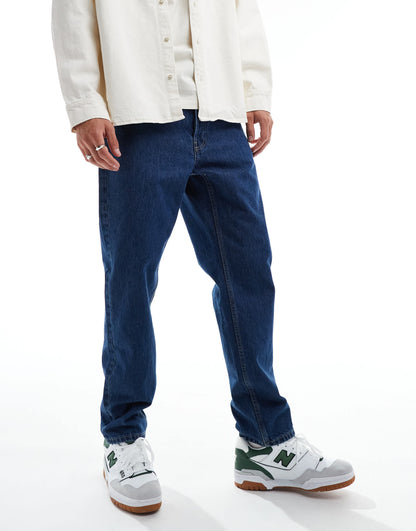 ONLY & SONS Tye loose tapered fit jeans in dark blue wash