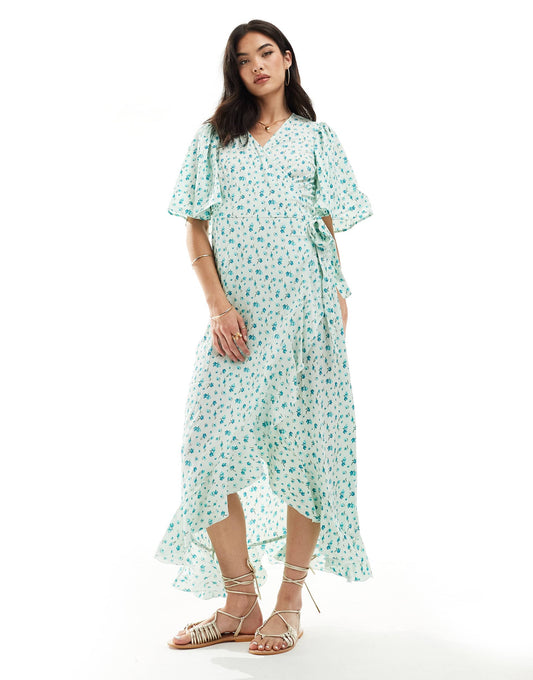 Vero Moda wrap front maxi dress in light blue floral