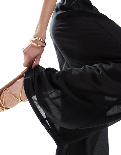 Vero Moda Tall beach trouser in black