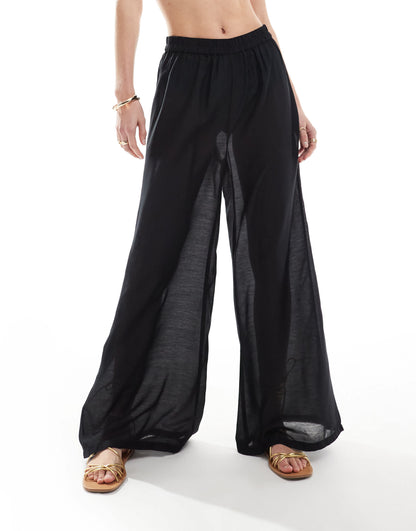 Vero Moda Tall beach trouser in black