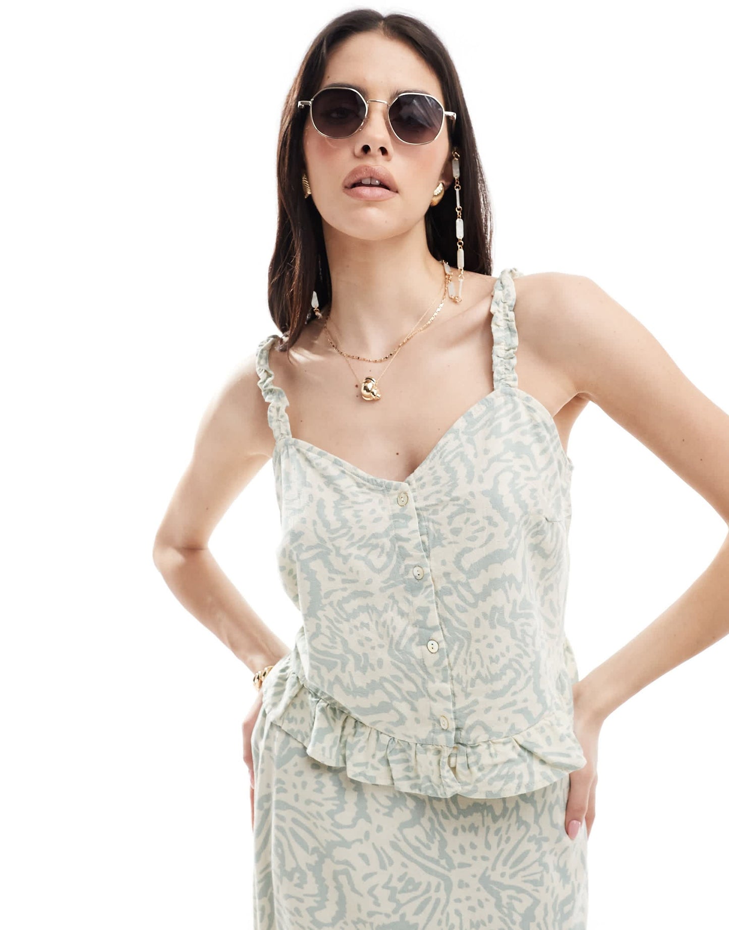 Vero Moda linen blend buttondown top co-ord in abstract print