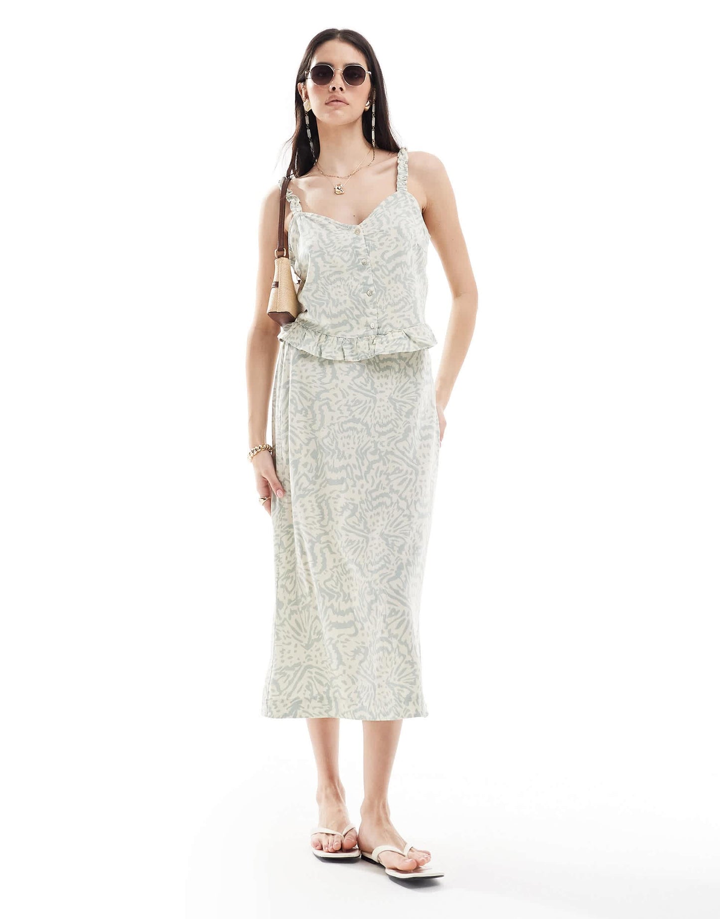 Vero Moda linen blend buttondown top co-ord in abstract print