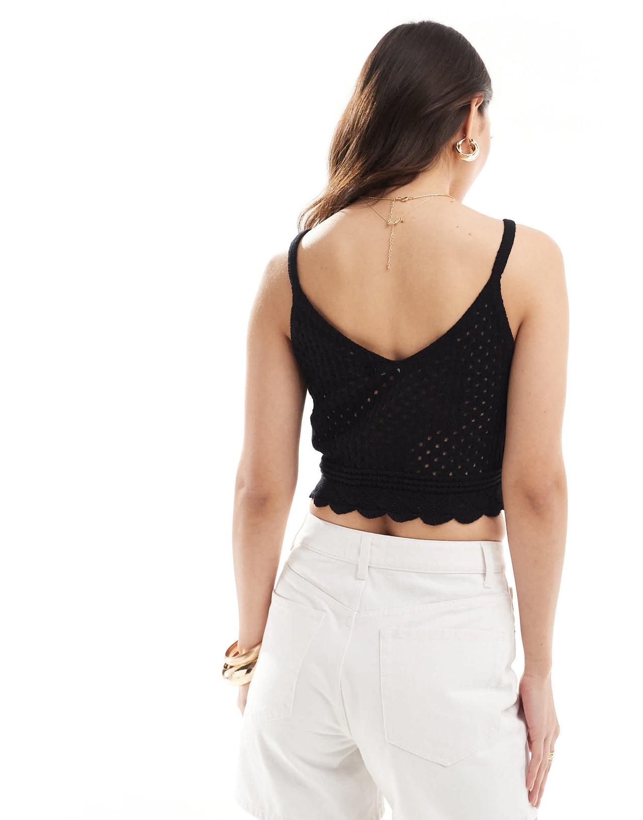 Vero Moda crochet cami crop top in black