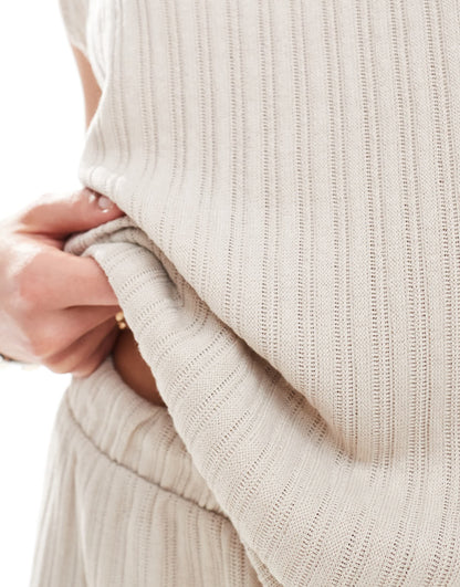 Vero Moda ribbed jersey top co-ord in stone