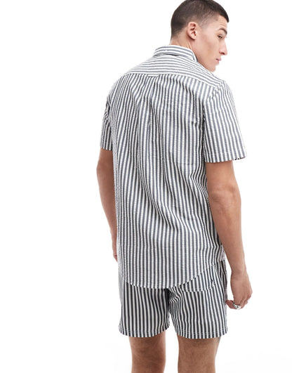 Farah textured stripe short sleeve shirt in white